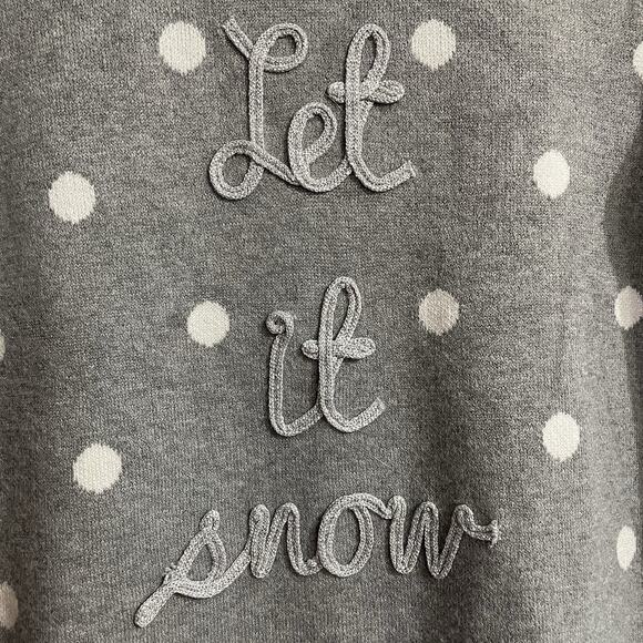 Marled Sweater Let It Snow Polka Dot Size XS Gray Winter Themed Balloon Sleeves - Picture 3 of 8
